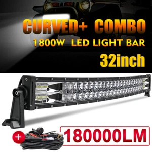32"INCH 1800W Curved LED Light Bar Combo Offroad 4WD Truck ATV & Harness Kit - Picture 1 of 12