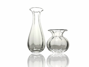 Vtg Pair Of Orrefors Anenome Sweden Optic Crystal Gourd And Flower Vase 
