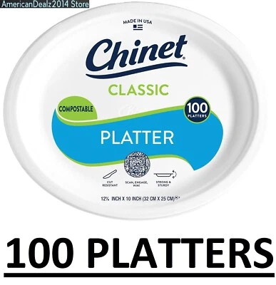 100 Platters - Chinet Classic Platter Paper Plate, 12.63" X 10" Microwave Safe!!