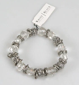 Brazalete elástico de cristal facetado tono plata WH6051BR Black Market de la Casa Blanca - Imagen 1 de 1