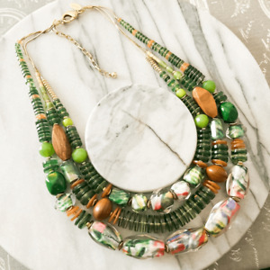 Chico’s Necklace Green Multicolor Acrylic Beaded Multilayer Statement Chunky