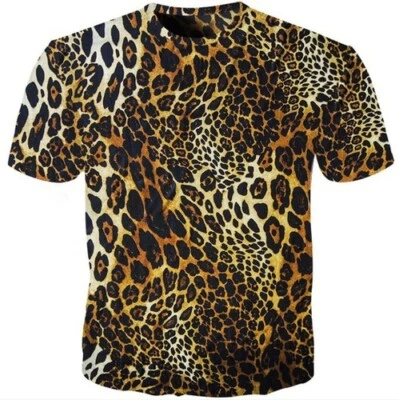 Women Men 3D T-Shirt Animal Fur Leopard Print Short Sleeve Tees Unisex Oversized - Image 1 of 2