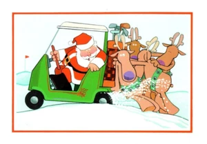 SANTA GOLF GOLFING HUMOR Kersten Bros. Christmas Greeting Card w/ Envelope MG10b - Picture 1 of 3