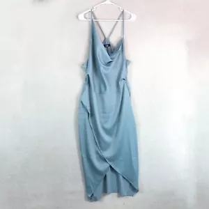 Missguided Kleid Damen 14 blau NEU ärmellos Satin asymmetrisch Träger drapiert - Bild 1 von 15