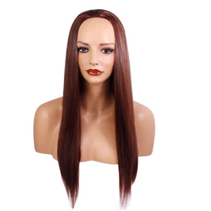 Peluca castaña oscura de 22" para damas 3/4 media cabello sintético resistente al calor - Imagen 1 de 7