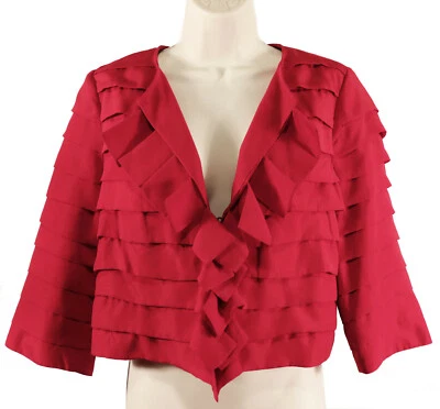 The Limited Womens Tiered Ruffle Cropped Jacket M Medium Red 3/4 Sleeve NEW $128 - Image 1 of 4