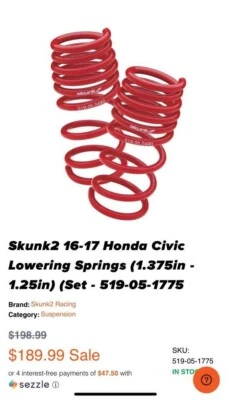 НОВАЯ понижающая пружина Skunk2 519-05-1585 для Honda Civic - Изображение 1 из 4