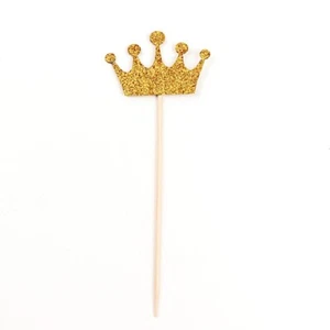 24 Gold 5" Glittered Royal Crown Cupcake Toppers Cake Decorations Party Supplies - Picture 1 of 9