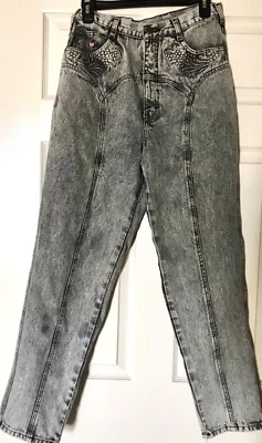 Jeans raros vintage años 80 lavado ácido cintura alta mujer con flores prensadas Foto 1 de 4