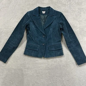 Vintage Venus Genuine Leather Blazer Jacket Women's Small Blue Long Sleeve - Picture 1 of 10