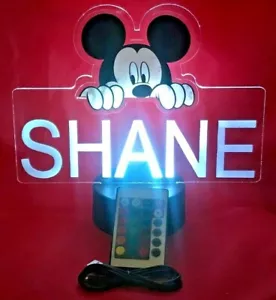 Mickey Mouse Disney Light Up Night Light Table Lamp LED Personalized With Remote - Picture 1 of 12