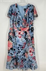 Adrianna Papell Multicolor/ Floral V-Neck Shift Dress- Women's Size 18w