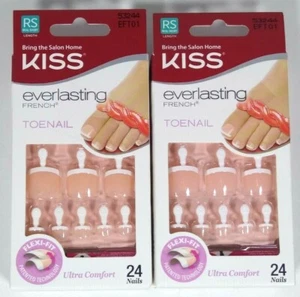 Lot of 2 Kiss Everlasting French Toenails Kit, 53244 Short - 24 Nails (Total 48) - Picture 1 of 3