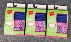 3 HANES ULTIMATE GIRLS 2 BRIEFS PER PACK STRETCHY COMFY COTTON SIZE 6 - Picture 1 of 5