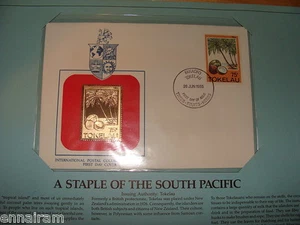 Tokelau Islands FDC mit 23 kt Gold Replica Stamp 1985 Coconut Palm - Bild 1 von 2