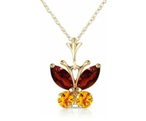 Collar de oro amarillo de 14 K de 18" con granate y colgante de mariposa citrino - Imagen 1 de 5