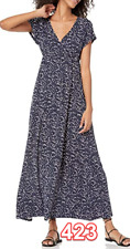 Amazon Essentials Women's Waisted Maxi Dress Navy/Pink Abstract M