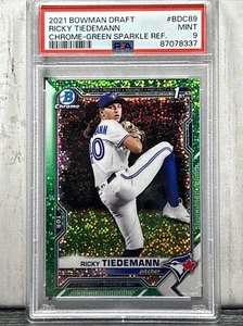 PSA 9 Ricky Tiedemann 2021 Bowman cromo verde brillo refractor 1st Bowman #/99 - Imagen 1 de 2