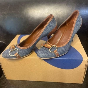 GUCCI Shoes Pumps Heel GG EU 34.5 US 4.5 Canvas Denim Blue Authentic - Picture 1 of 24