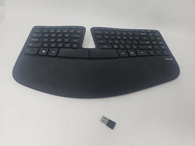 Microsoft Sculpt Ergonomic Desktop Keyboard W/Dongle. 1559 Missing Battery Cover - Image 1 of 4
