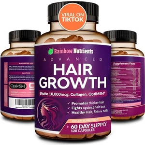 Hair Growth Vitamins for Women | Biotin 10,000mcg, Collagen, Patented OptiMSM... - Picture 1 of 9