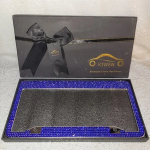 Blue rhinestone KIWEN License Plate Frame Holder - Foto 1 di 12