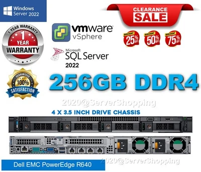 Dell PowerEdge R640 44-Core GOLD 6152 256GB DDR4 1.92TB SSD   2x8TB SAS 3.5" LOT - Image 1 of 4