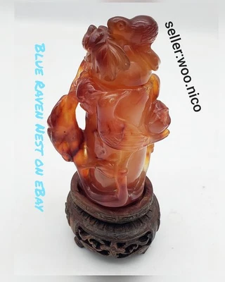 Old Chinese Hand Carved Orange Carnelian Agate Bird Flowers Snuff Bottle Asian  - Image 1 of 4