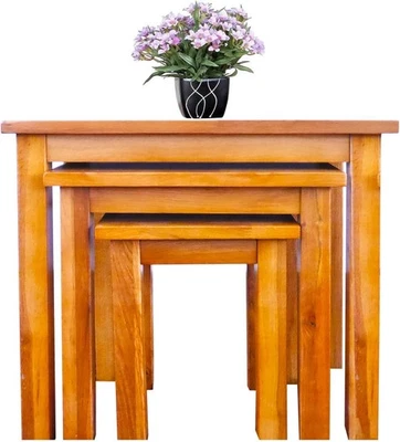 Nest of 3 Rustic Oak Wood Side End Tables Coffee Lamp Set Rectangular Easy Assem - Image 1 of 4