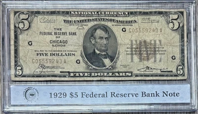 1929 $5 US FEDERAL RESERVE NOTE, CHICAGO, ILL FR# 1850G, FINE NOTE - Image 1 of 4