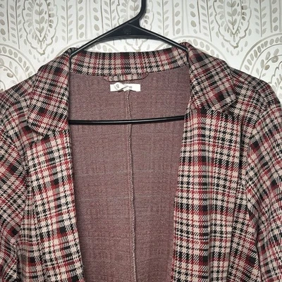 Chaqueta Blazer Maurices Para Mujer Sin Botones Talla 0X A Cuadros Mangas 3/4 Beige Rojo Foto 1 de 4