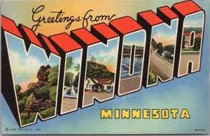 WINONA Minnesota Large Letter Postcard Multi-View / Curteich Linen - 1947 Cancel - Picture 1 of 2