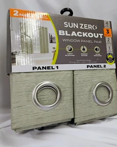 Sun Zero Wylder Textured Blackout Curtains Panel 2 pack  37” W x 63” L, Sage - Picture 1 of 11