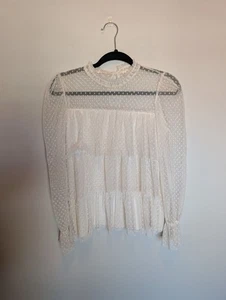 Jolie & Joy Bluse schwarz Spitze romantisch Netz Stufen Rüschen, transparente Arme M - Bild 1 von 4