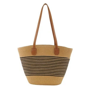 Women Straw Bag Large Handwoven Summer Beach Tote Shoulder Handbag Purse Stri... - Picture 1 of 8