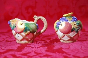 1996 Omnibus by Fitz & Floyd Fine China Fruit Floral Sugar Bowl & Creamer Set - Picture 1 of 10