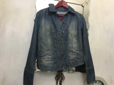 BELLISSIMA TALLA 12 AZUL Chaqueta de mezclilla peculiar con cordones en la espalda nueva Foto 1 de 3