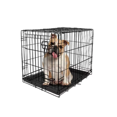 42" Dog Crate Kennel Folding Metal Pet Cage 2 Door With Tray Pan Black - Image 1 of 4