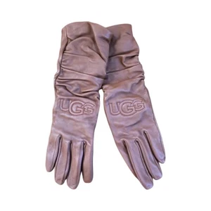 UGG Women's Scrunched Logo Chestnut Leather Gloves Size Small 21623 - Picture 1 of 6