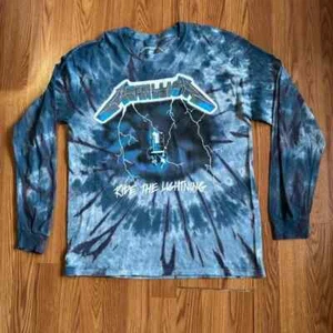 Metallica Ride the Lightning Tour Blue Tie-Dye Graphic Long Sleeve Shirt size M - Picture 1 of 4