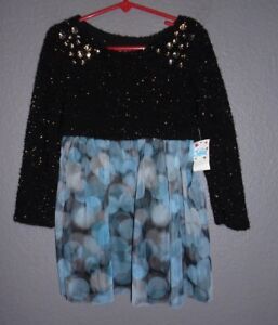 JUSTICE Embellished Black overlay Top Lined Floral Netting Skirt Dress sz 5  NWT