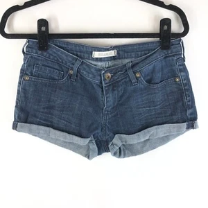 Bullhead Womens Denim Jean Shorts Cuffed Dark Wash Stretch 5 - Picture 1 of 4