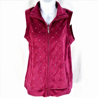 NEW Quacker Factory Vest XS Jeanne Bice Velour Fuchsia Zip Quilted Mock Neck - Image 1 of 4