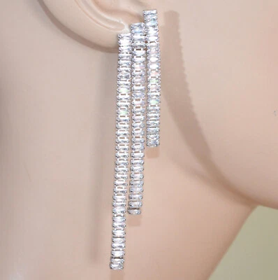 Orecchini Argento donna cristalli fili pendenti lunghi strass trasparenti UD10 - Immagine 1 di 2
