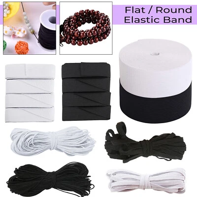 Round/Flat WHITE Elastic BLACK Elastic Cord 1mm-75mm Sewing Elastic Face Mask - Image 1 of 4