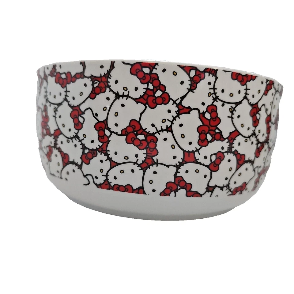Cuenco de cerámica grande Hello Kitty de 7"x3" con tapa de ventilación ~ por Sanrio 2024 ~ lazos rojos Foto 1 de 4