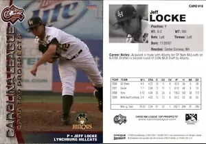 Jeff Locke 2009 Choice Carolina Top Prospect 30 #15 RC Card Lynchburg Hillcats - Picture 1 of 1