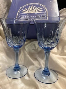 2 Vintage Avon American Fostoria blue crystal water wine goblets glasses France - Picture 1 of 10