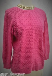Classiques Entier crew 100% Cashmere Pink Sweater cable knit top 3/4 slv M NEW  - Picture 1 of 7