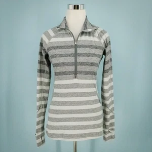 Lululemon Size 6 Race Your Pace Gray Stripe 1/2 Zip Long Sleeve Active Jacket - Picture 1 of 6